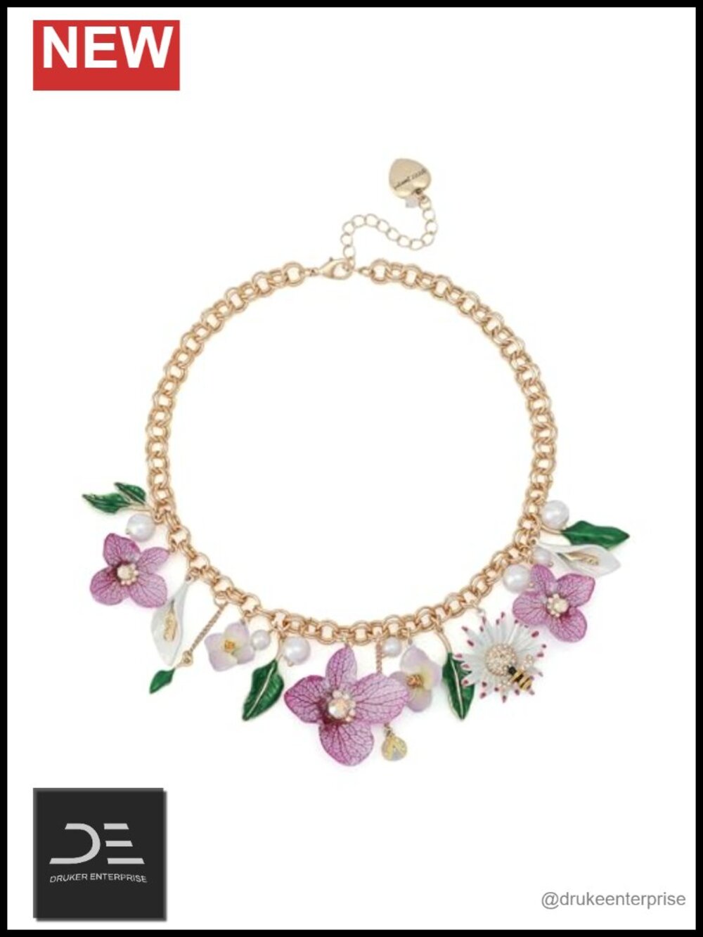 Statement Floral Pendant Necklace with Pearls & Crystals